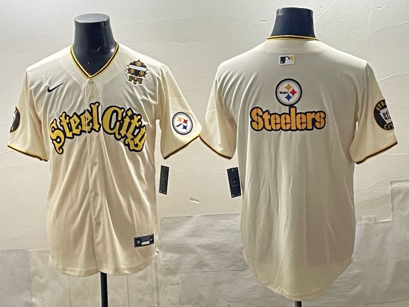 Men 2025 Nike Pittsburgh Steelers Blank Cream Limited NFL Jersey style 012